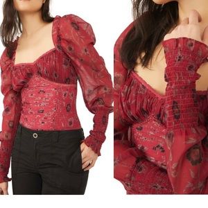 Free People Intimately Brunch Date Floral Bodysuit Red Print S NWT Retail $128